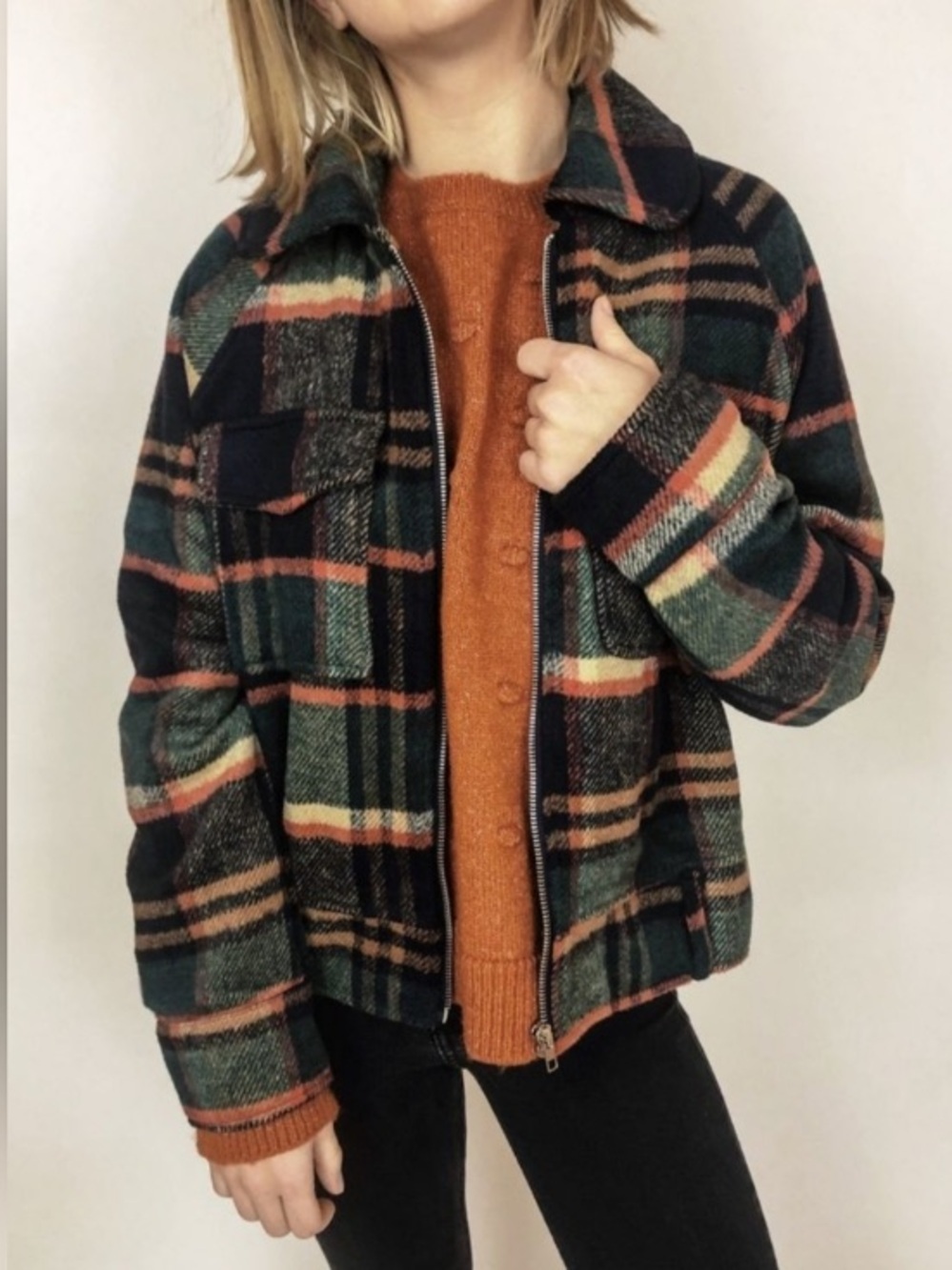 FAVLUX Plaid Jacket in Green Navy Rust Cream